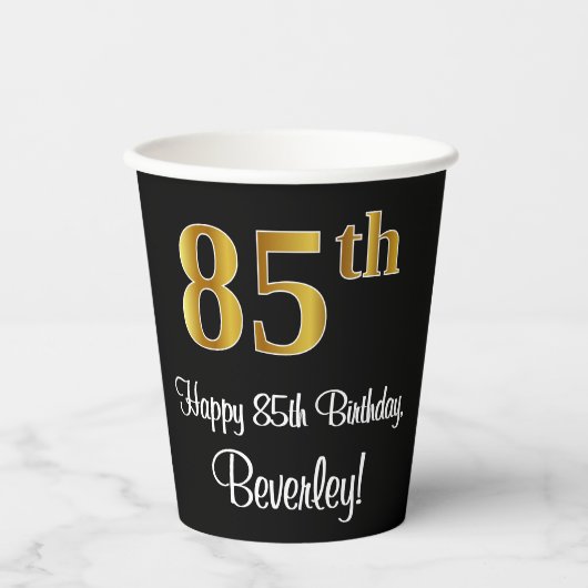 85e verjaardag - Elegant luxe Faux Gold-look # Papieren Bekers (Voorkant)
