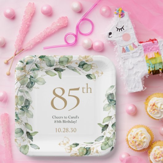 85e verjaardag Eucalyptus Papieren Bordje (Feest)