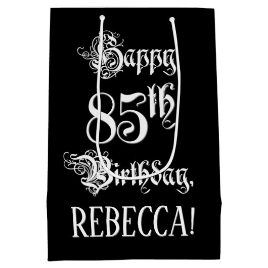 85e verjaardag: Fancy, elegant script + aangepaste Medium Cadeauzakje (Achterkant)