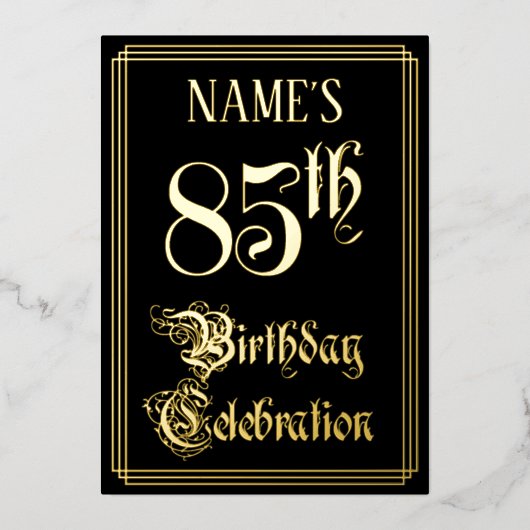 85e verjaardag — Fancy script en aangepaste naam Folie Uitnodiging (Voorkant)