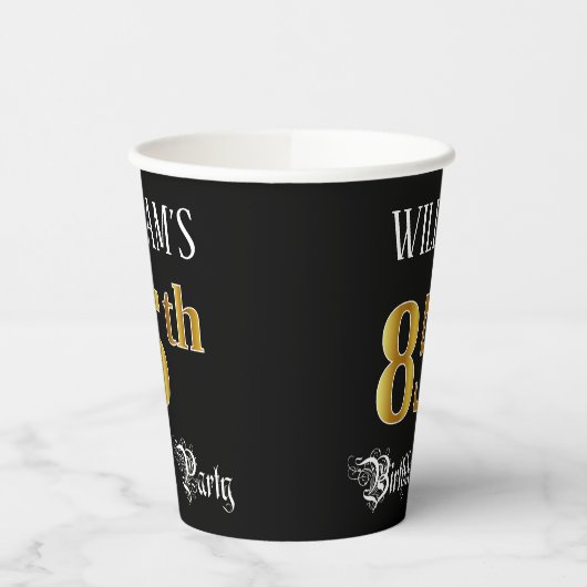 85e verjaardag — Fancy script, Faux Gold look Papieren Bekers (Links)