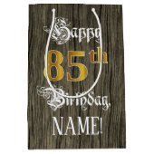 85e verjaardag: Faux Gold look & Faux Wood Pattern Medium Cadeauzakje (Voorkant)