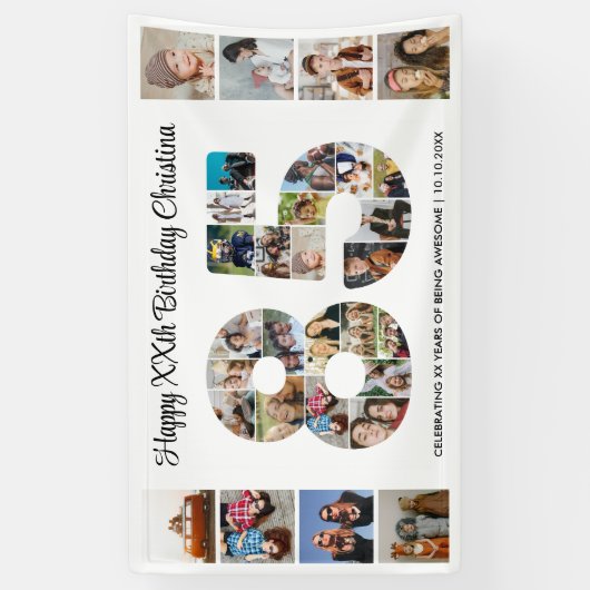 85e verjaardag feestnummer 85 fotocollage spandoek (Verticaal)
