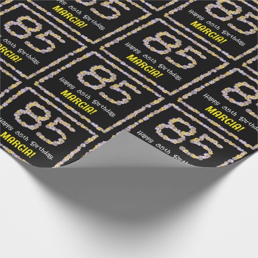 85e verjaardag: Floral Flowers Number, Custom Name Cadeaupapier (Hoek)