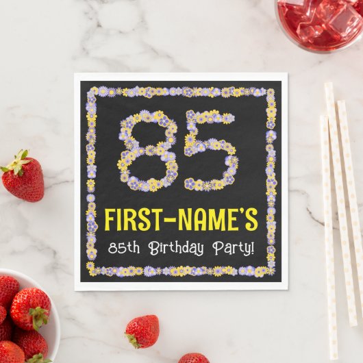 85e verjaardag: Floral Flowers Number, Custom Name Servet (Insitu)