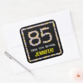 85e verjaardag: Floral Flowers Number, Custom Name Vierkante Sticker (Envelop)