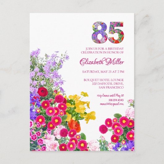 85e verjaardag Floral Modern - 85 jaar uitnodiging (Voorkant)