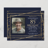 85e verjaardag foto blauw goud papier blad (Voorkant / Achterkant)