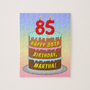 85e verjaardag: Fun Cake and Candles + Custom Name Legpuzzel