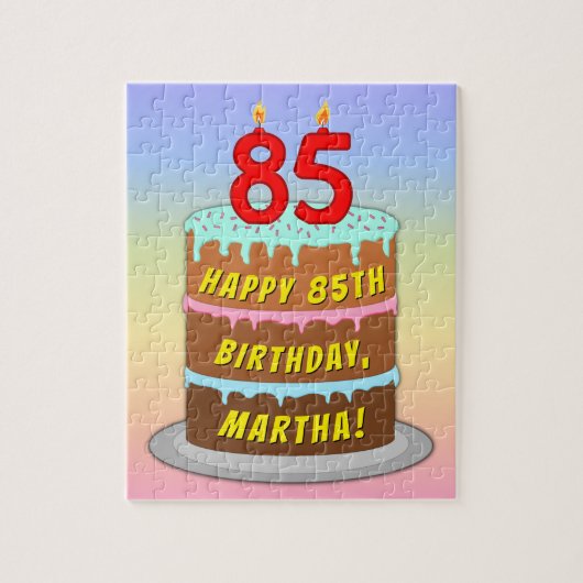85e verjaardag: Fun Cake and Candles + Custom Name Legpuzzel (Verticaal)