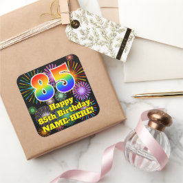 85e verjaardag: Fun Fireworks Kijk, regenboog # 85 Vierkante Sticker