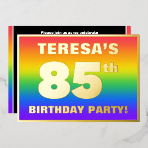 85e verjaardag: Fun, kleurrijk regenboogpatroon Folie Uitnodiging