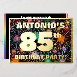 85e verjaardag — Fun, kleurrijke Fireworks-look Folie Uitnodiging