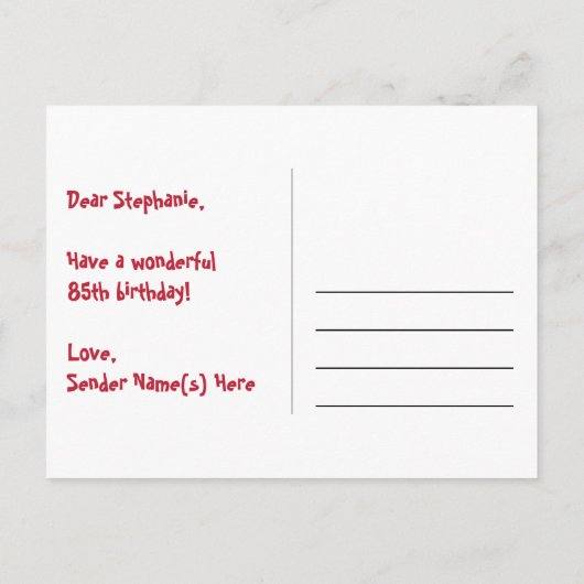 85e verjaardag: Fun Stars Pattern, Rainbow 85, naa Briefkaart (Achterkant)