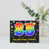 85e verjaardag: Fun Stars Pattern, Rainbow 85, naa Briefkaart (Staand voorkant)