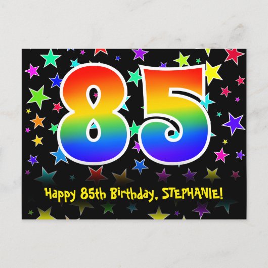 85e verjaardag: Fun-sterrenpatroon, Regenboog 85,  Briefkaart (Voorkant)