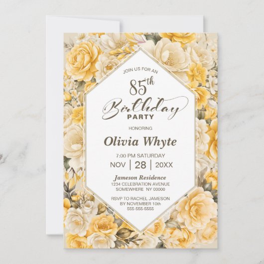 85e verjaardag Geel Rose Bloemenfeest Kaart (Voorkant)