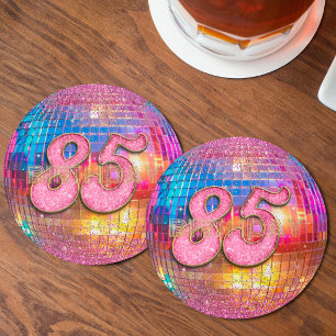 85e Verjaardag Goud Roze Glitters Dansen Disco Bal Ronde Kartonnen Onderzetter