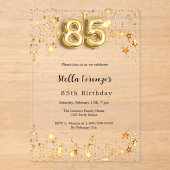 85e verjaardag Goud Roze Sterren Clear Acryl Uitnodigingen (Voorkant)