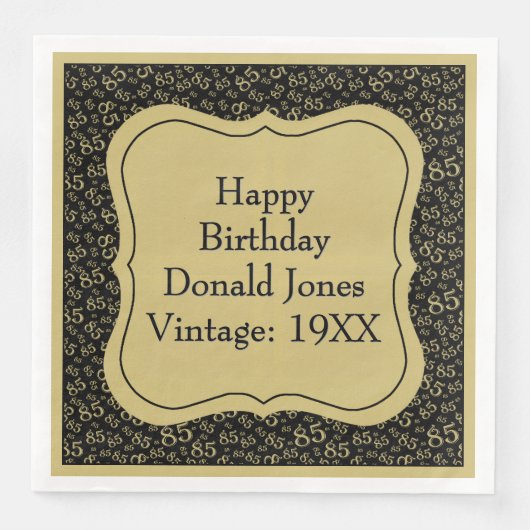 85e verjaardag Goud/Zwart Beugel Getal Patroon Servet (Voorkant)