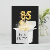 85e verjaardag goudballonnen in witte doos kaart (Staand voorkant)