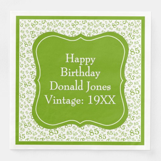 85e verjaardag Groen/Witte beugel Getal Patroon Servet (Voorkant)