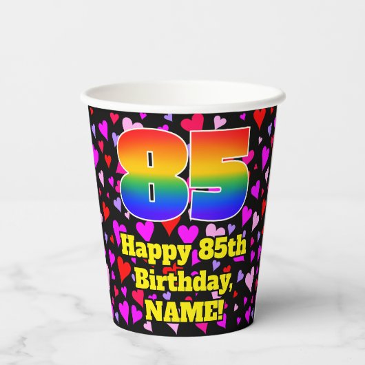 85e verjaardag: Het liefhebbende Kunstpatroon, Reg Papieren Bekers (Achterkant)