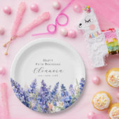 85e Verjaardag Juli Geboortebloem Larkspur Custom Papieren Bordje (Feest)