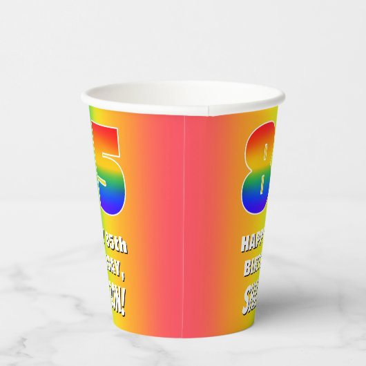 85e verjaardag: kleurrijk, vun regenboogpatroon #  papieren bekers (Rechts)
