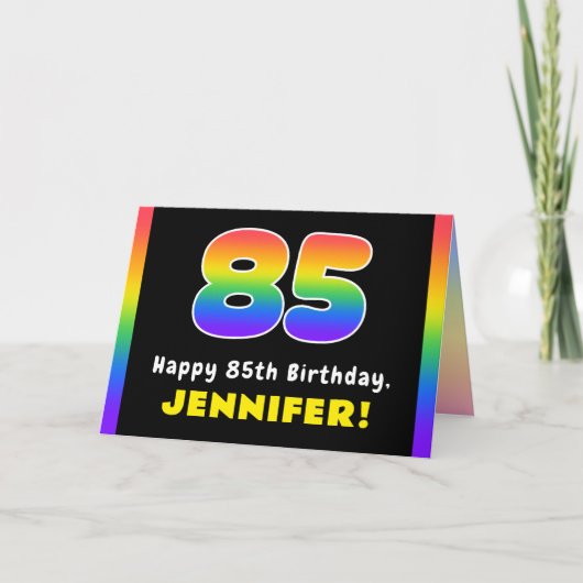 85e verjaardag: kleurrijke regenboog # 85, Naam va Kaart (Voorkant)