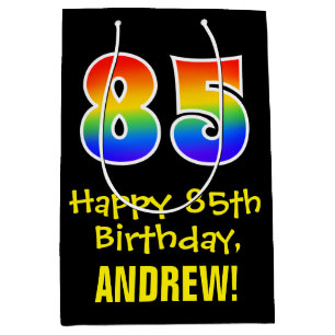 85e verjaardag: Leuk, Vet, Kleurrijk, Regenboog "8 Medium Cadeauzakje