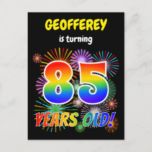 85e verjaardag - Leuk vuurwerk, Regenboog look "85 Briefkaart