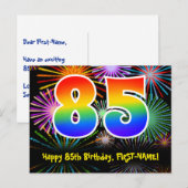 85e verjaardag – leuk vuurwerkpatroon + regenboog  briefkaart (Voorkant / Achterkant)