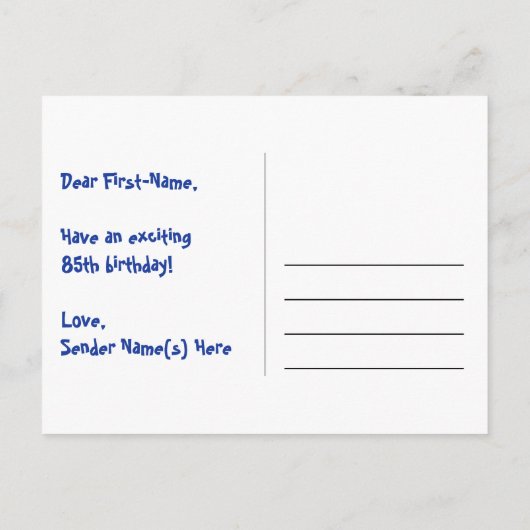 85e verjaardag – leuk vuurwerkpatroon + regenboog  briefkaart (Achterkant)