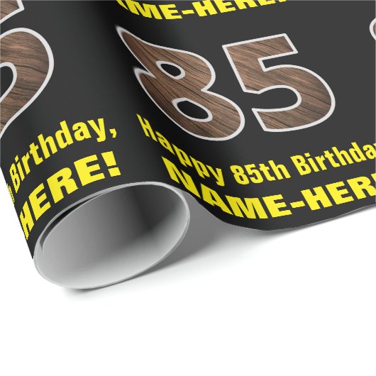 85e verjaardag: Naam & Faux Wood Grain Patroon "85 Cadeaupapier (Rol Hoek)