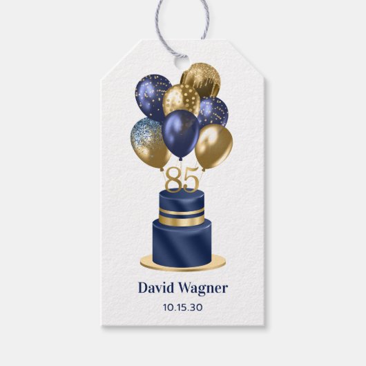 85e verjaardag Navy Blue Cake Cadeaulabel (Voorkant)