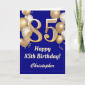 85e verjaardag Navyblauwe en gouden ballonnen conf Kaart (Voorkant)