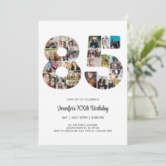85e verjaardag nummer 85 aangepaste fotocollage kaart (Staand voorkant)