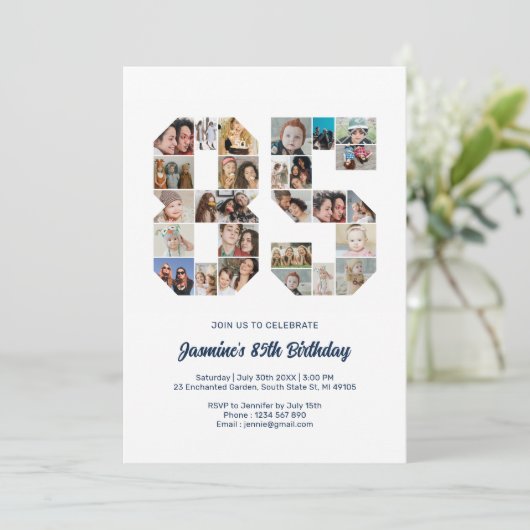 85e verjaardag nummer 85 aangepaste fotocollage kaart (Staand voorkant)