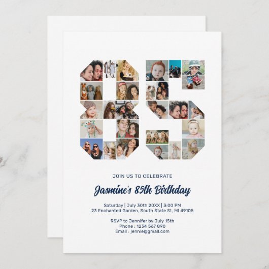 85e verjaardag nummer 85 aangepaste fotocollage kaart (Voorkant / Achterkant)