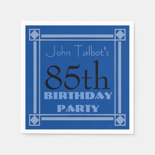 85e verjaardag Party Retro Lijst Blauw papier Serv Servetten (Voorkant)