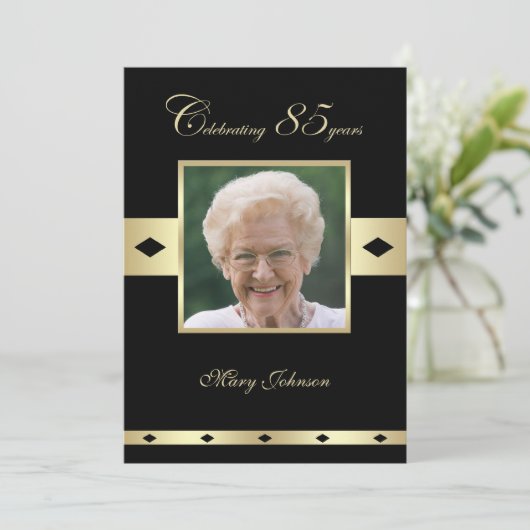 85e verjaardag Party Uitnodiging Foto 85e (Staand voorkant)