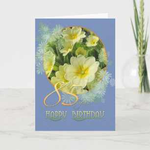 85e verjaardag Primroses en blauw Kaart