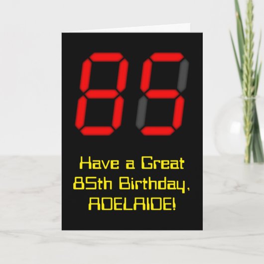 85e verjaardag: Red Digital Clock Style "85" + naa Kaart (Voorkant)