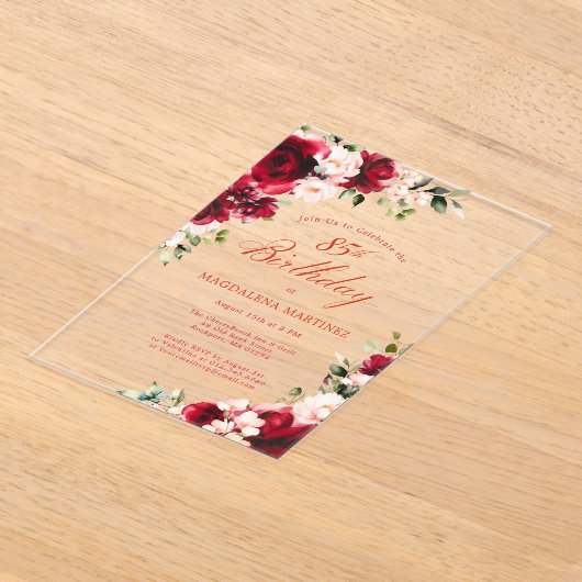 85e Verjaardag Red Rose Pink Peony Floral Acryl Uitnodigingen (Laagn)