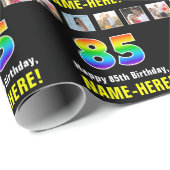 85e verjaardag: Regenboog "85"; Aangepaste foto's  Cadeaupapier (Rol Hoek)