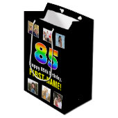 85e verjaardag: Regenboog "85", aangepaste foto's  Medium Cadeauzakje (Voorkant Gekanteld)