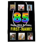 85e verjaardag: Regenboog "85", aangepaste foto's  Medium Cadeauzakje (Voorkant)