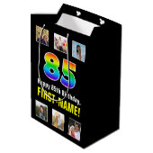 85e verjaardag: Regenboog "85", aangepaste foto's  Medium Cadeauzakje (Achterkant Gekanteld)