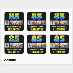 85e verjaardag: Regenboog "85"; Aangepaste foto's  Vierkante Sticker